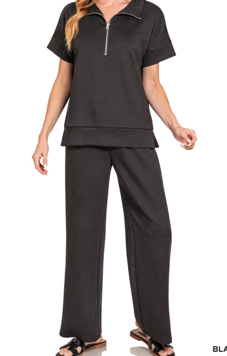 Black Scuba Half Zip Top & Pant Set