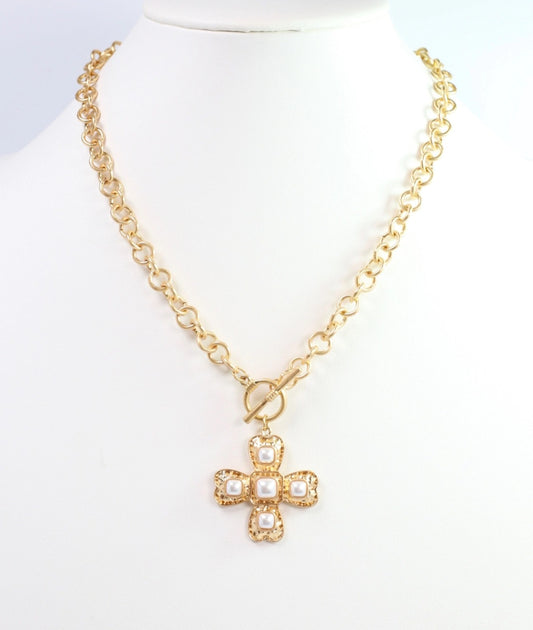 Palazzo Pearl Gold Cross Necklace