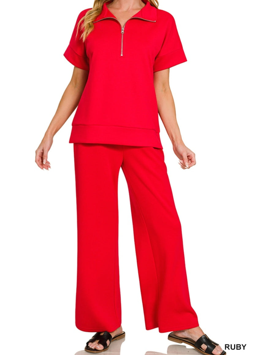 Red Scuba Half Zip Top & Pant Set