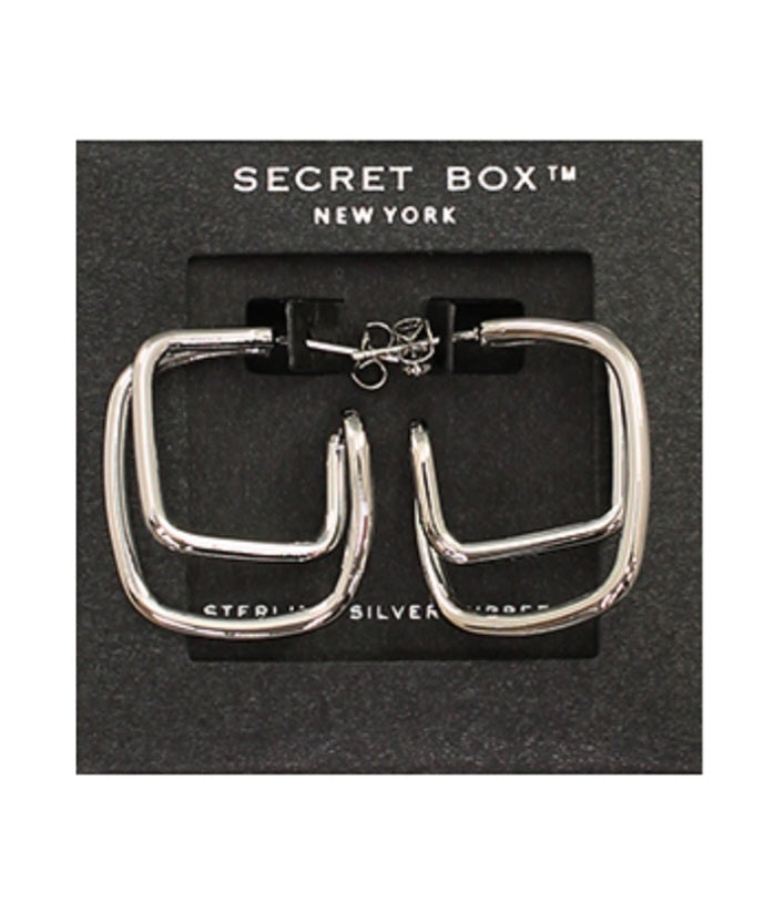Worn Gold Double Square Hoops