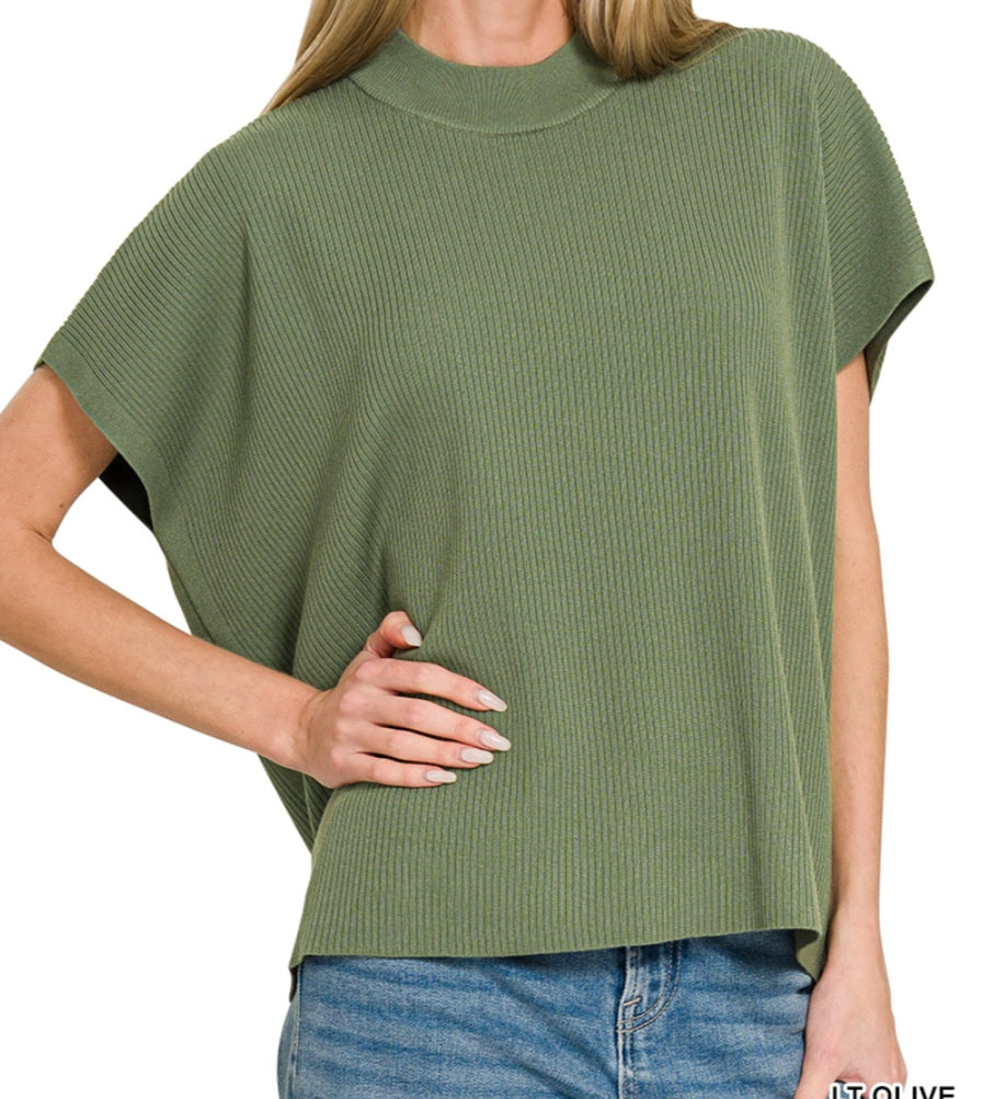 Lt. Olive Viscose Mock Neck Sweater