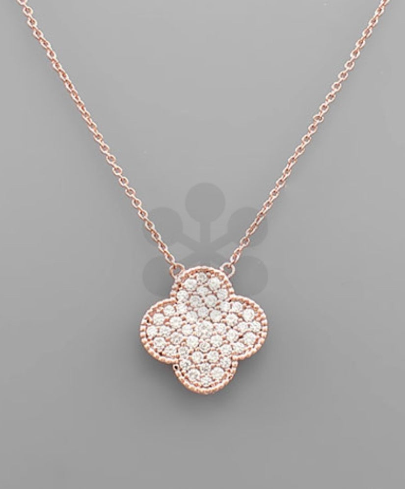 Rose Gold Paved Clear Necklace