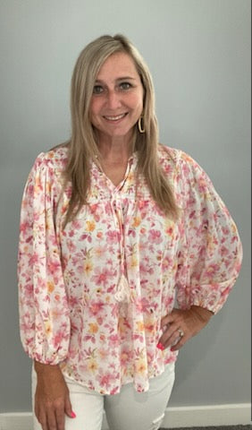 Pink Floral Tassel Top