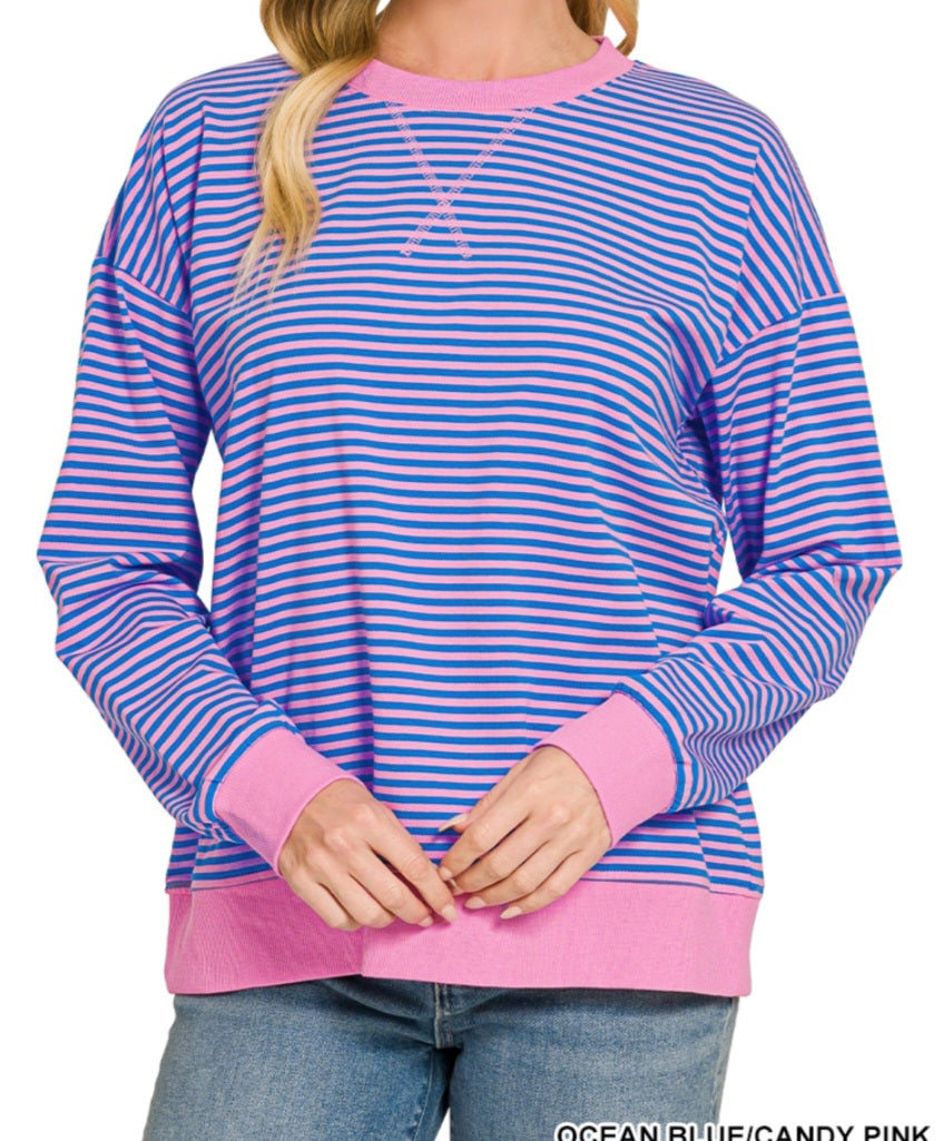 Ocean Blue/Candy Pink Striped Pullover
