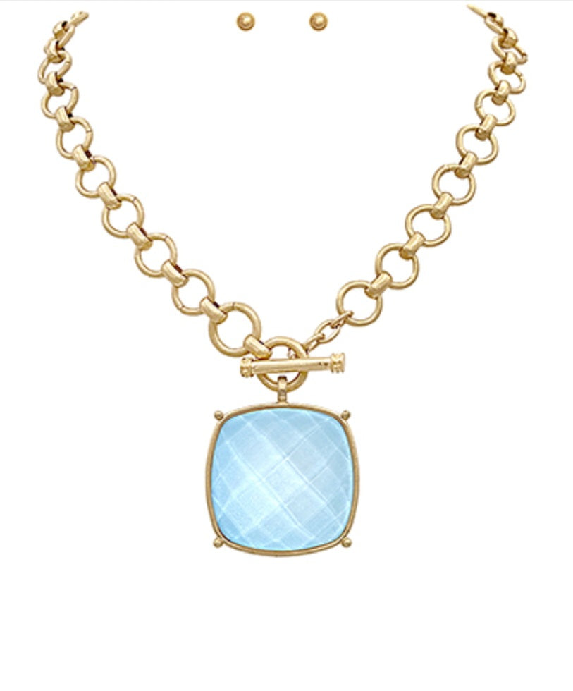 35mm Square Stone Necklace Set