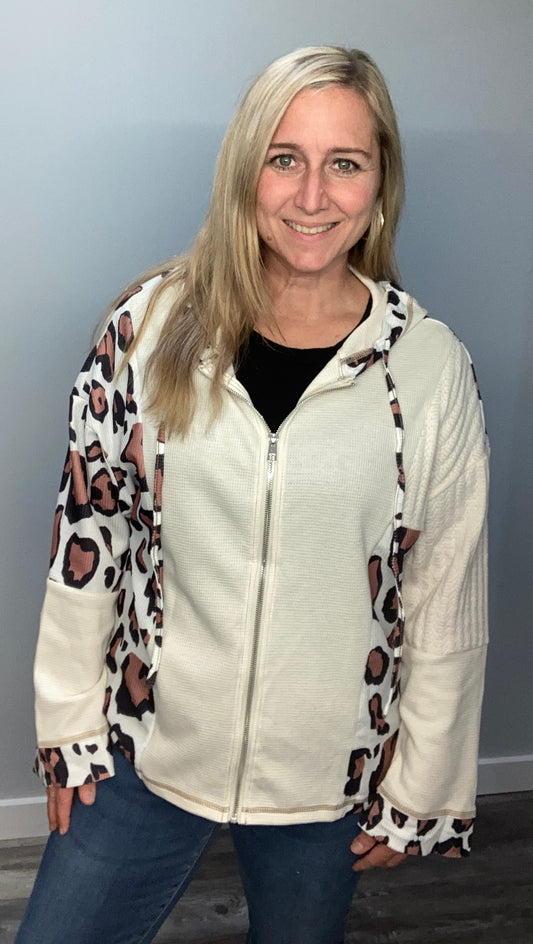 Oversized Leopard Zip up Hoodie