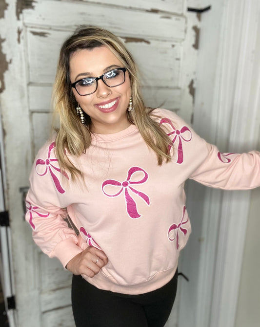 Pink sequins bow sweatshirt