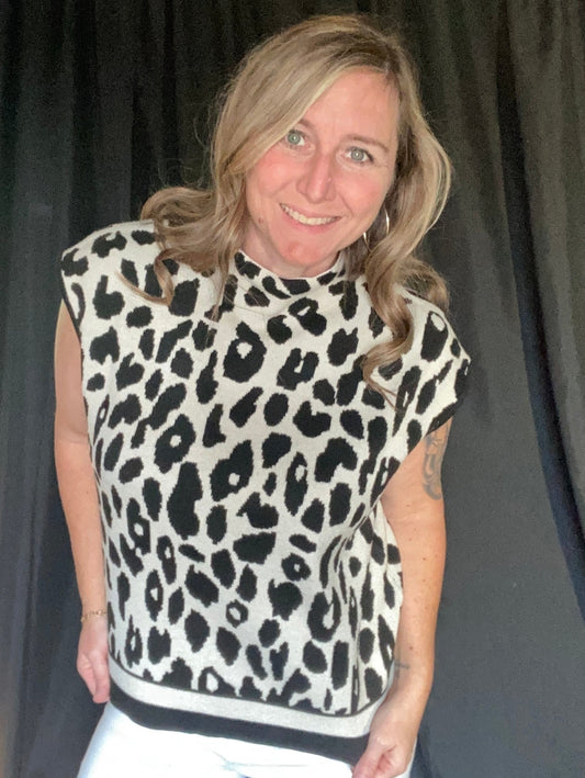 Black Leopard High Neck Top