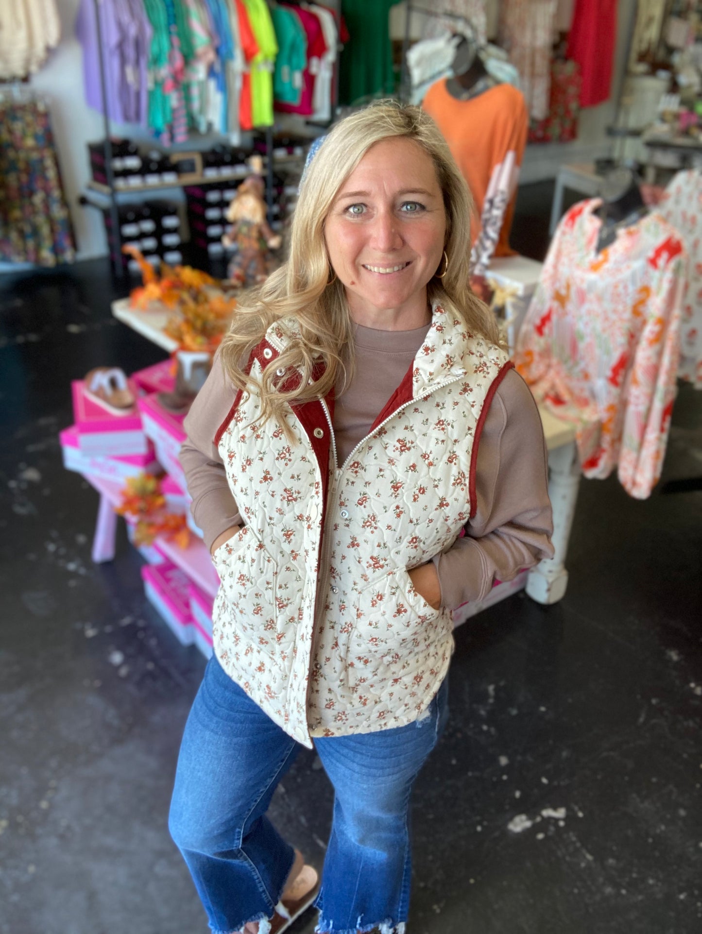 Burgundy Floral Vest