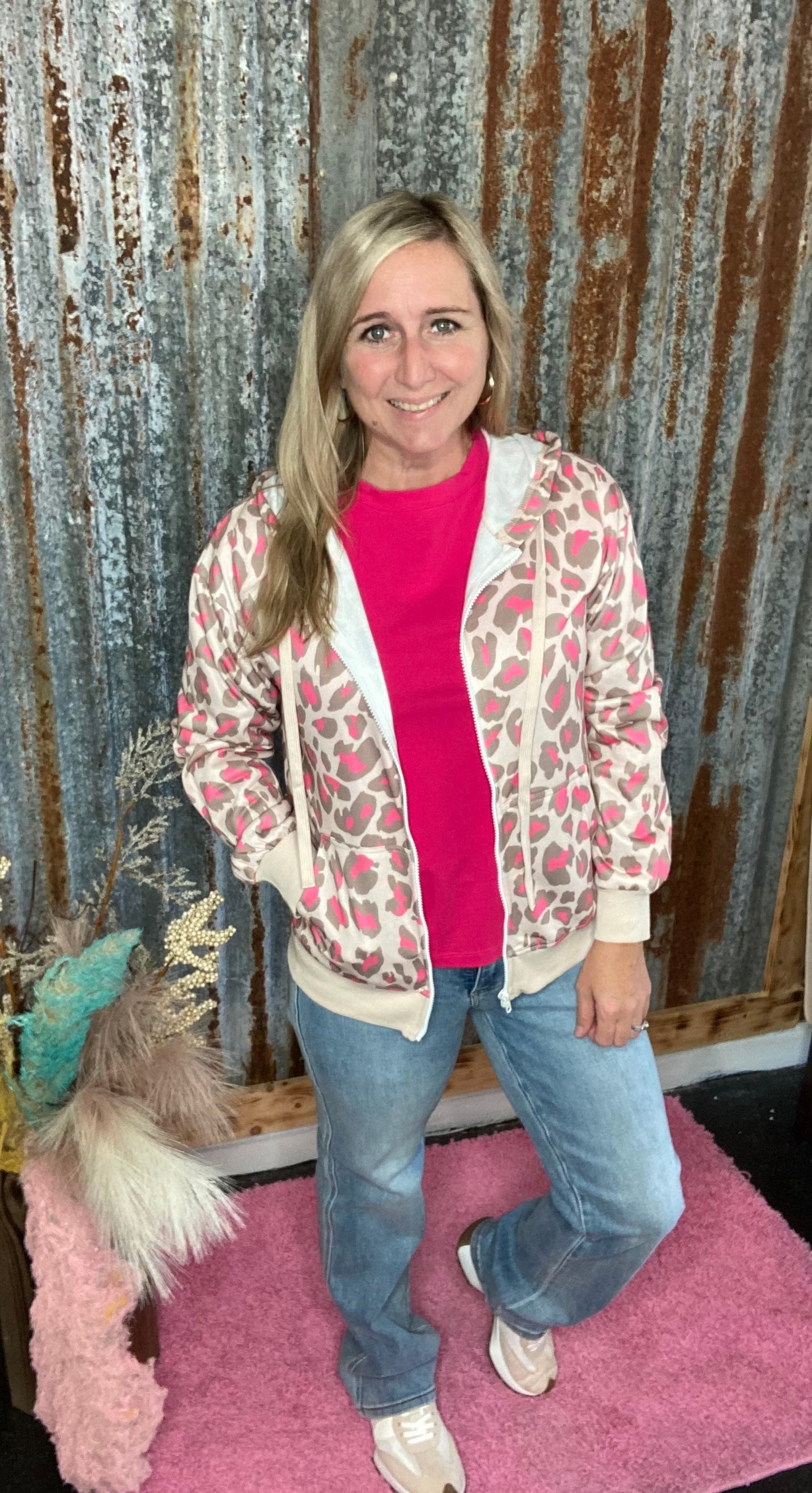 Leopard Zip Up Hooded Sweatshirt