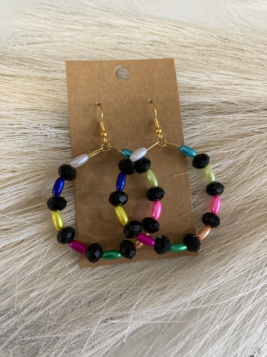 Black Rainbow Beaded Earrings