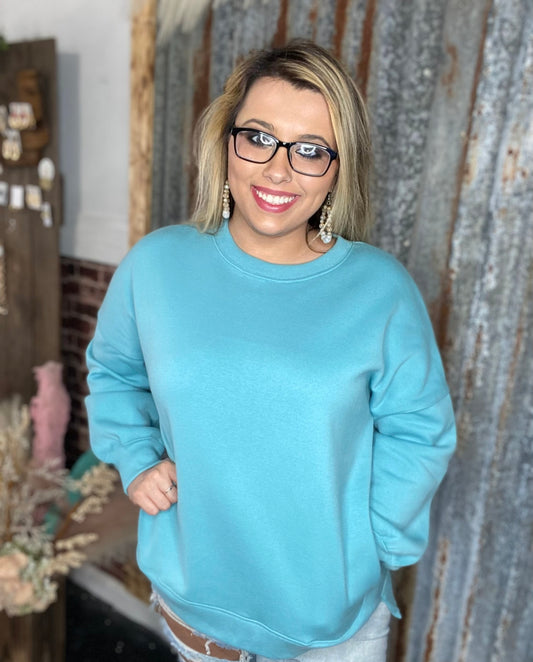 Curvy Dusty Teal Plush Pullover