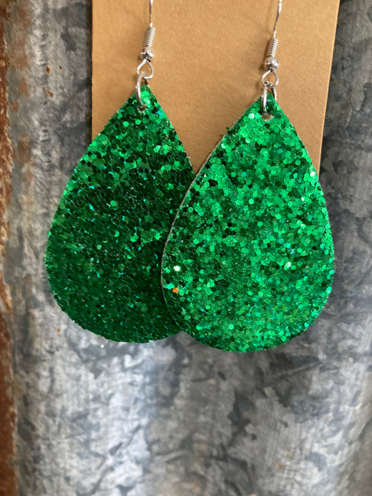 Green Sparkle Teardrop Earrings