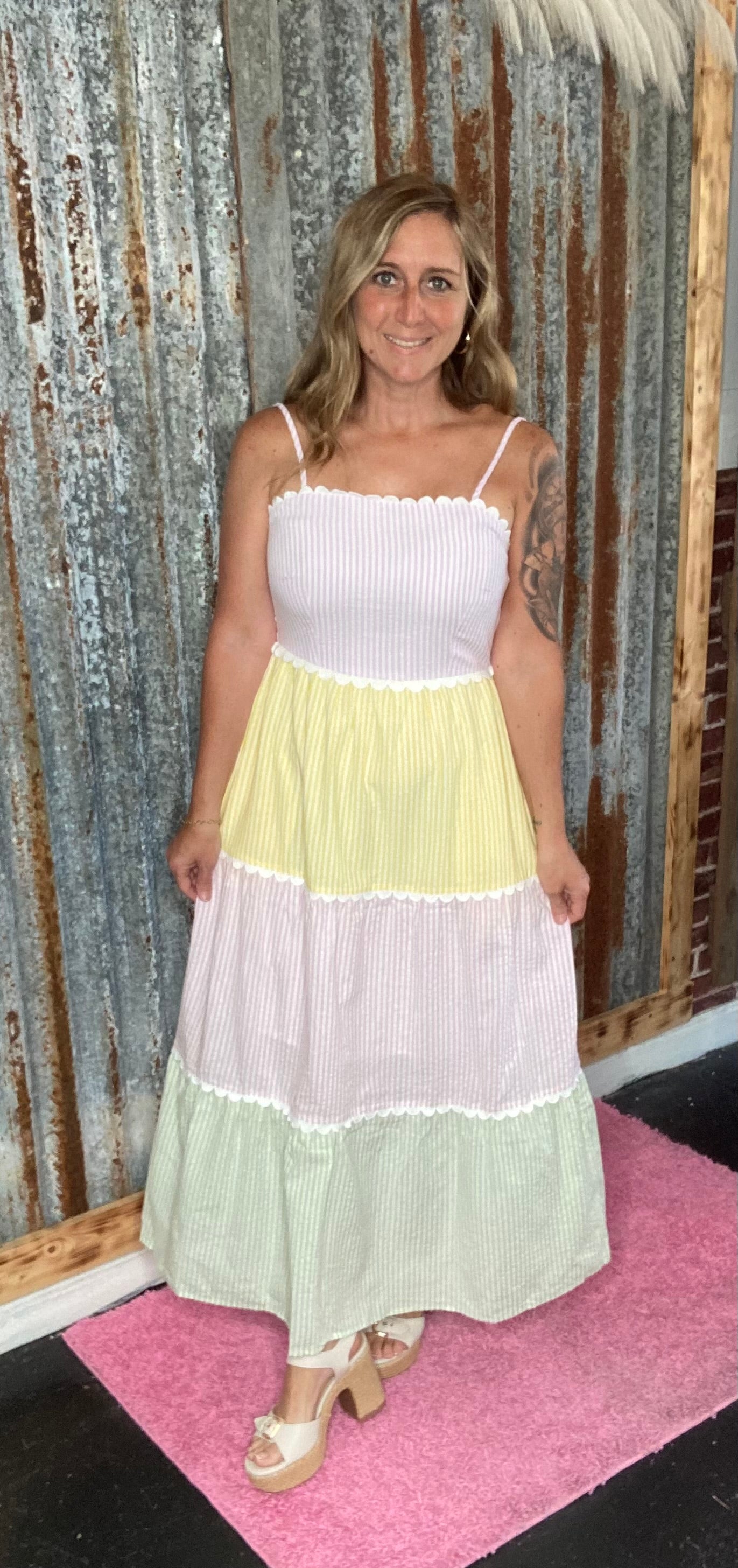 Multicolored Scalloped Maxi Dress