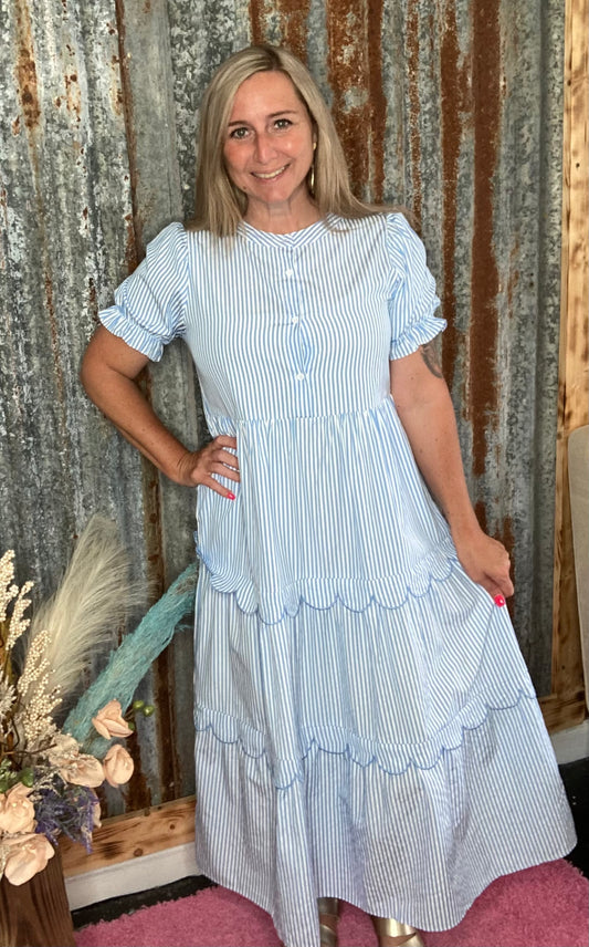 Blue Bubble Sleeve Midi