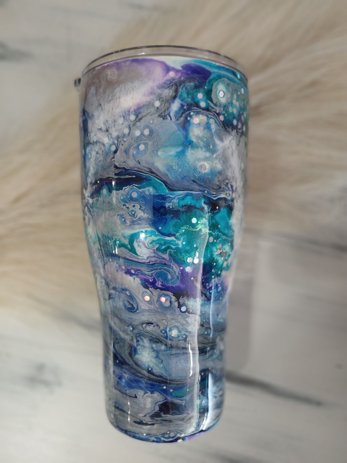 Purpled Teal Silver Marbled Tumbler