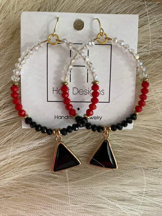 Black Accent Red Beaded Earrings