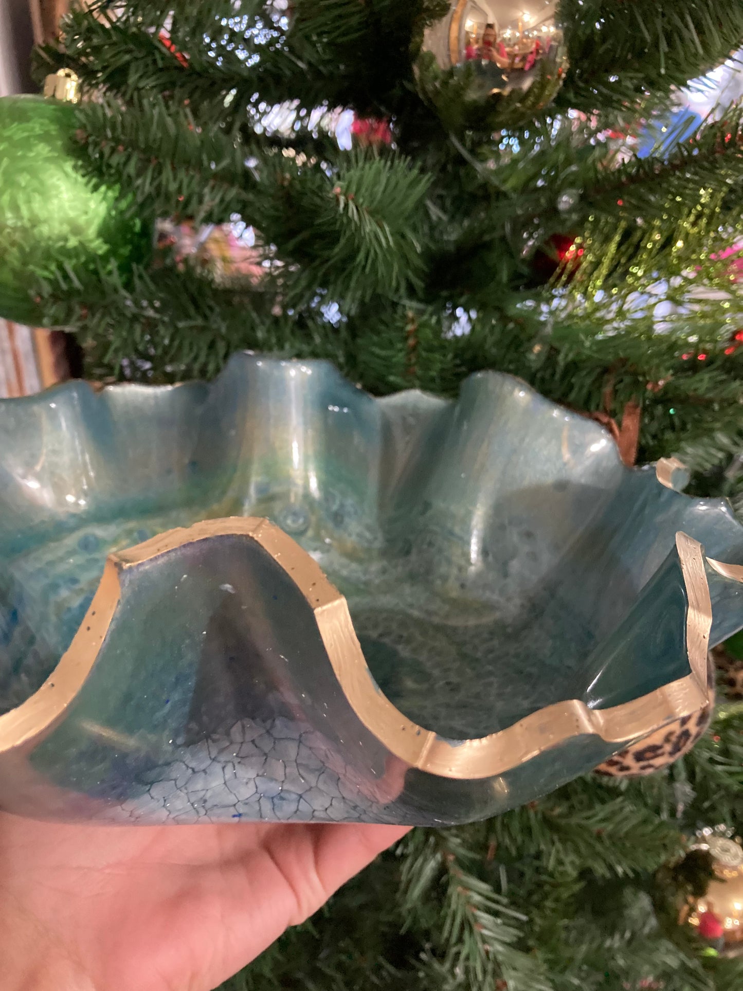 Ash Teal Swirl Gold Bowl