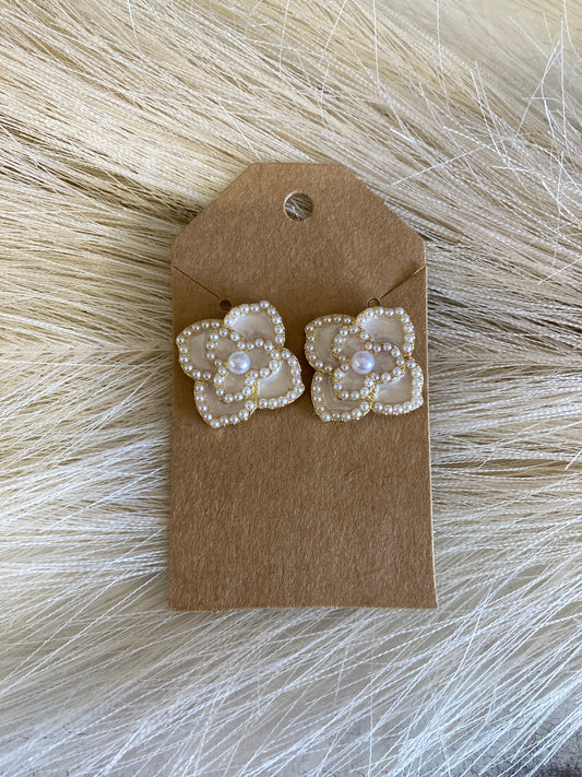 Pearled Flower Stud Earrings