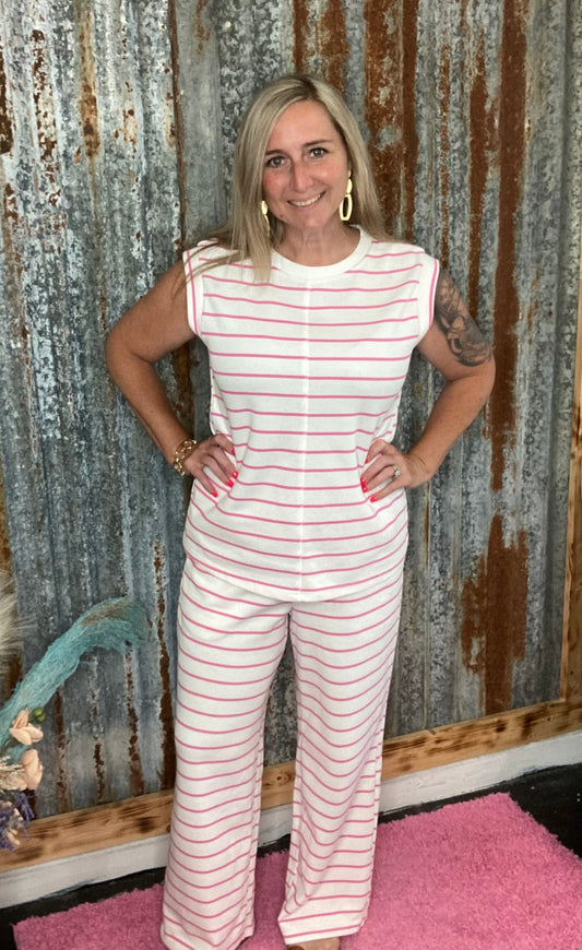 Rose Striped Wide leg Set