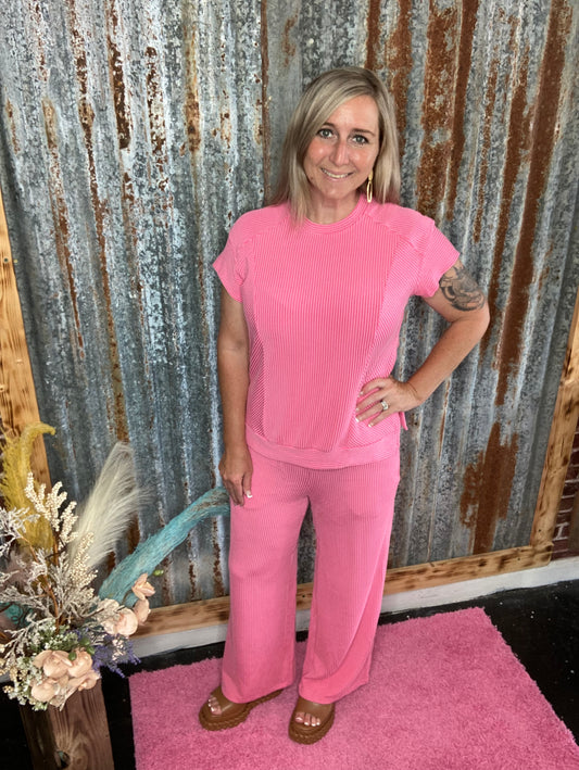 Pink Ribbed Pant Set