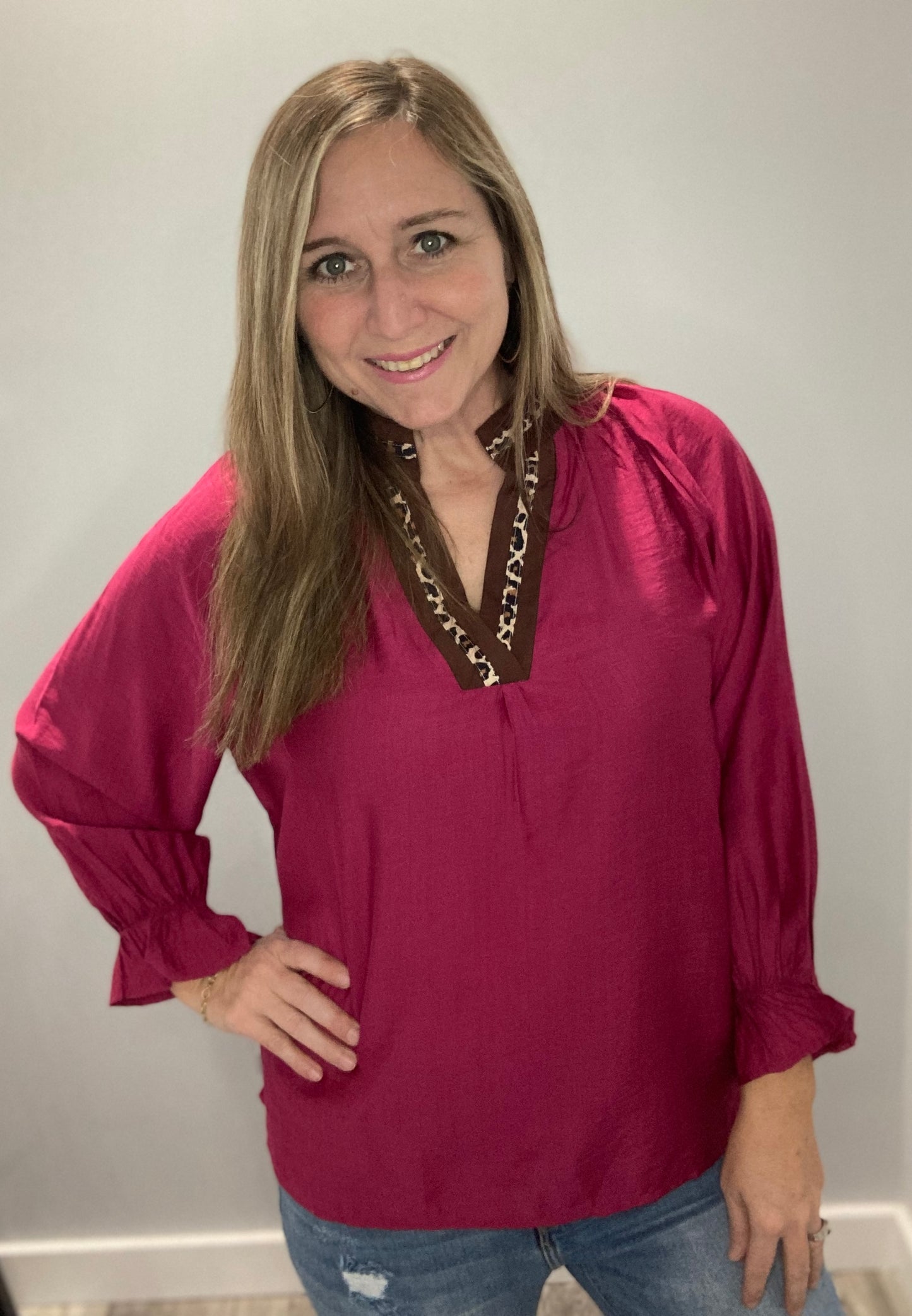 Violet Leopard V-Neck