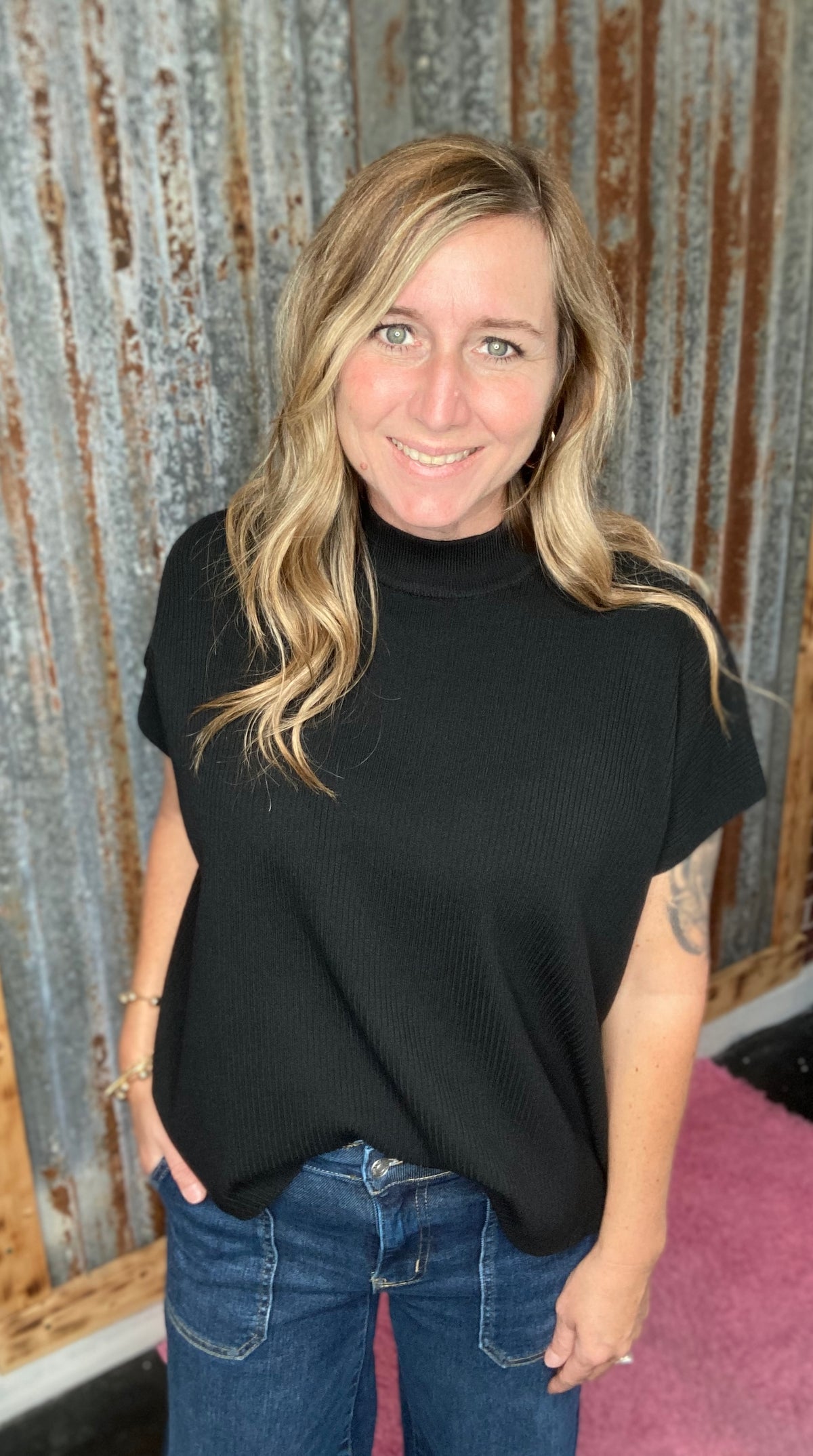 Black Viscose Mock Neck Sweater