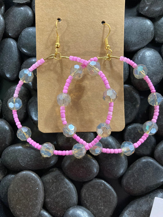 Candy Pink Crystal Beaded Earrings