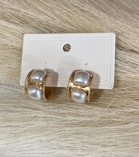 Gold Curled Pearl Hoops