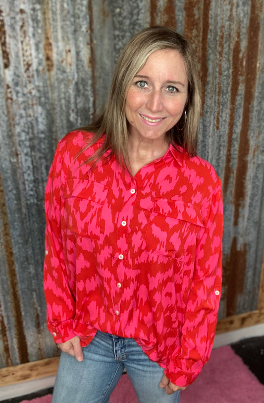 Pink Mix Button Down Top