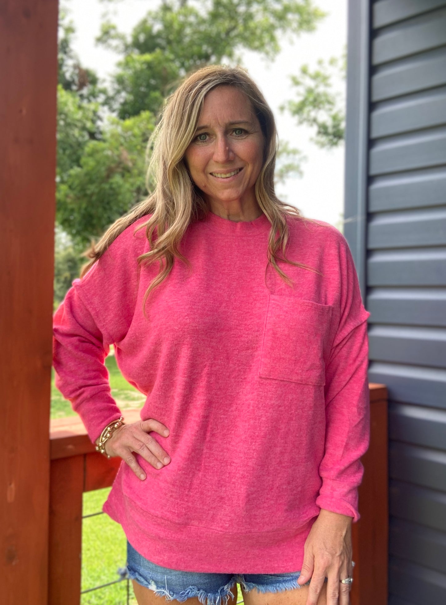 Zenana Fuschia Brushed Melange Oversize Sweater