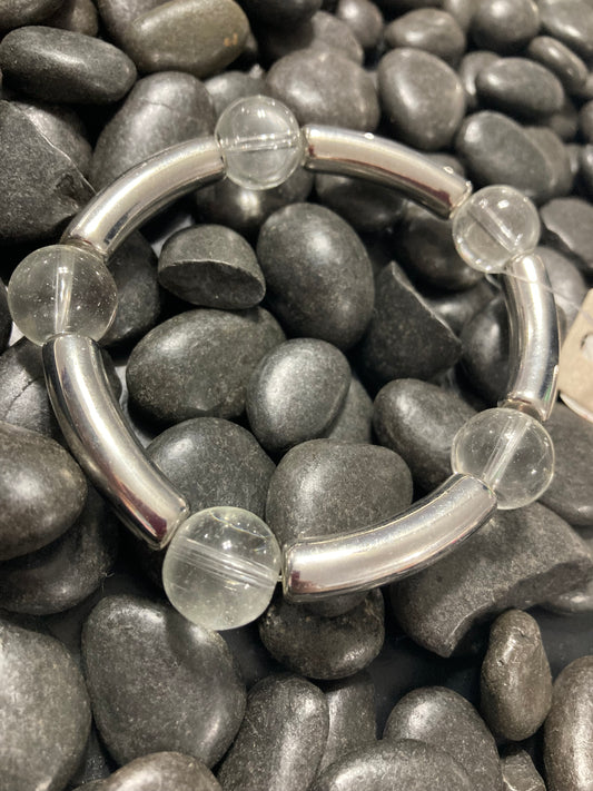 Silver Clear Beaded Bracelet