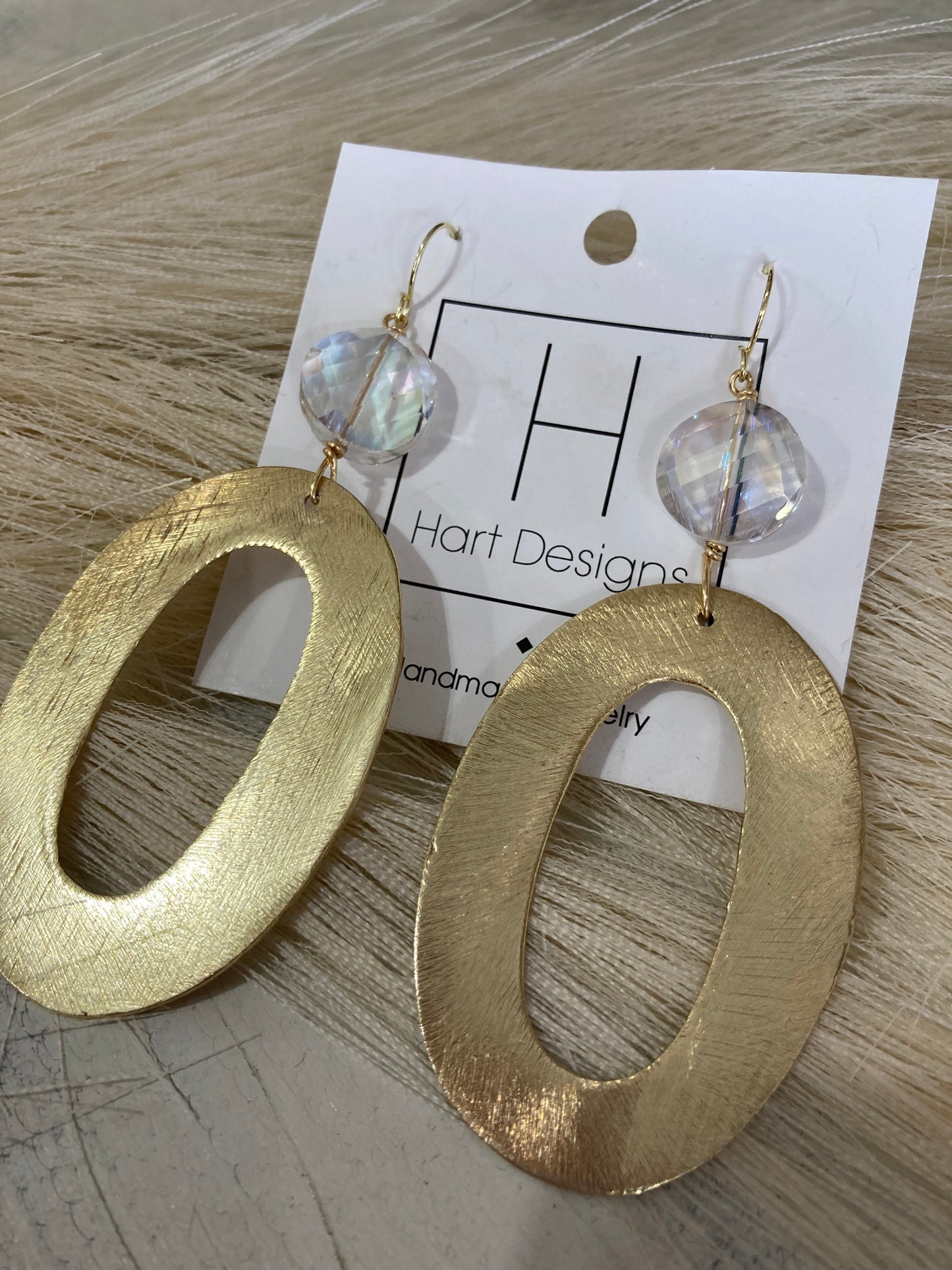 Oval Stoned Gold Earrings