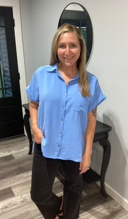 Cornflower Blue Button Down Top