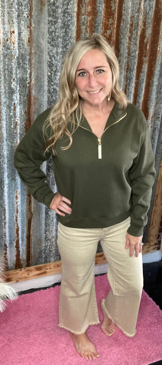 Dark Olive Half Zip Pullover