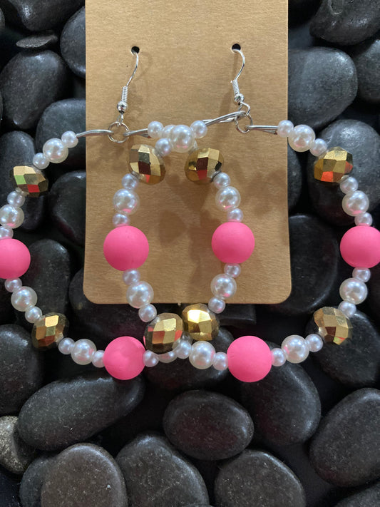 Pearly Pink Gold Beaded Earrings