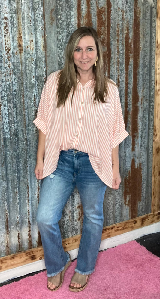 Coral Striped Top
