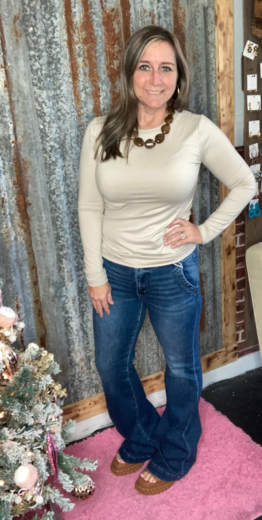 High Rise Flare Jeans with Double Button