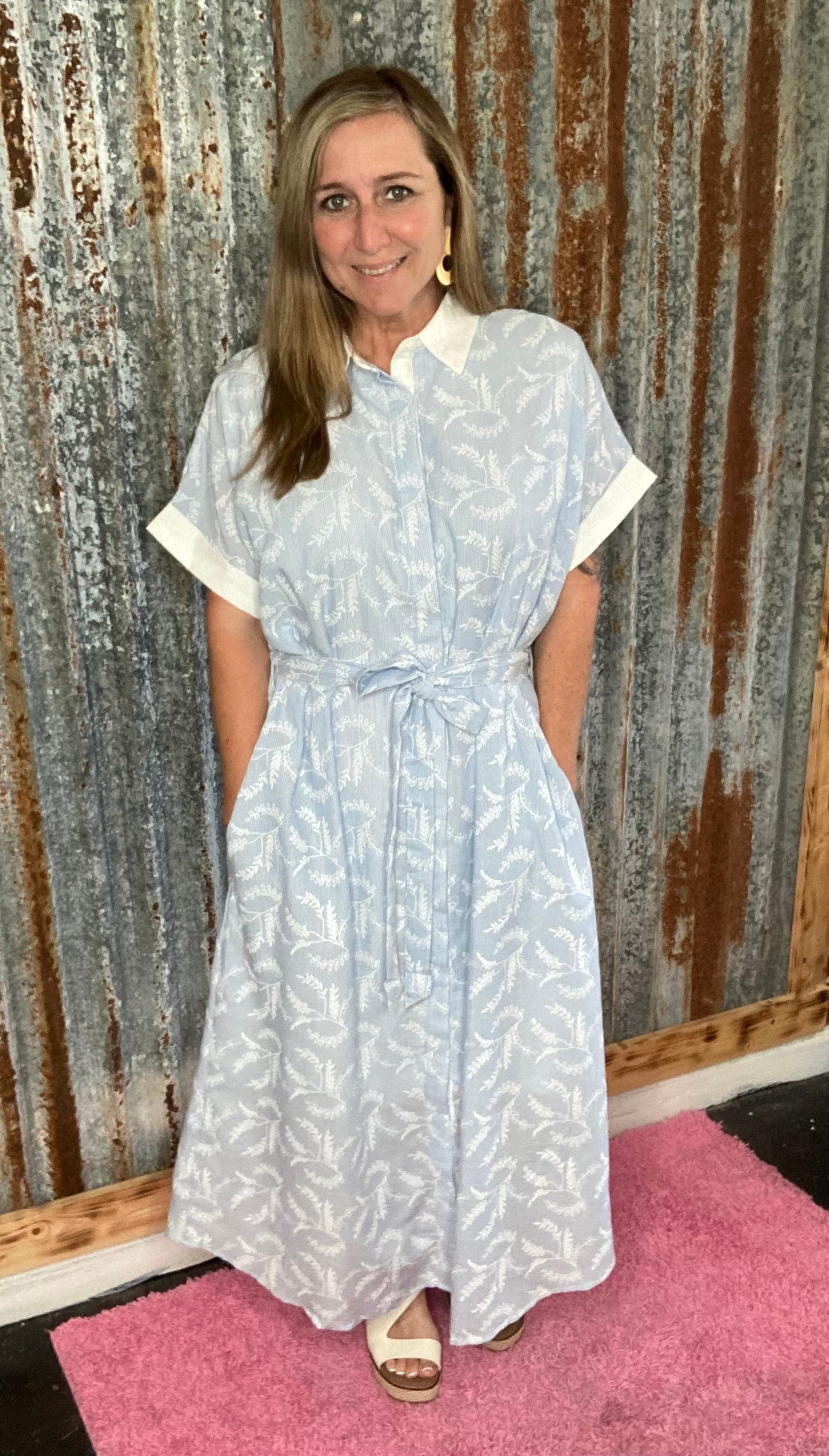 Blue Dress w/ Tie belt -Plus