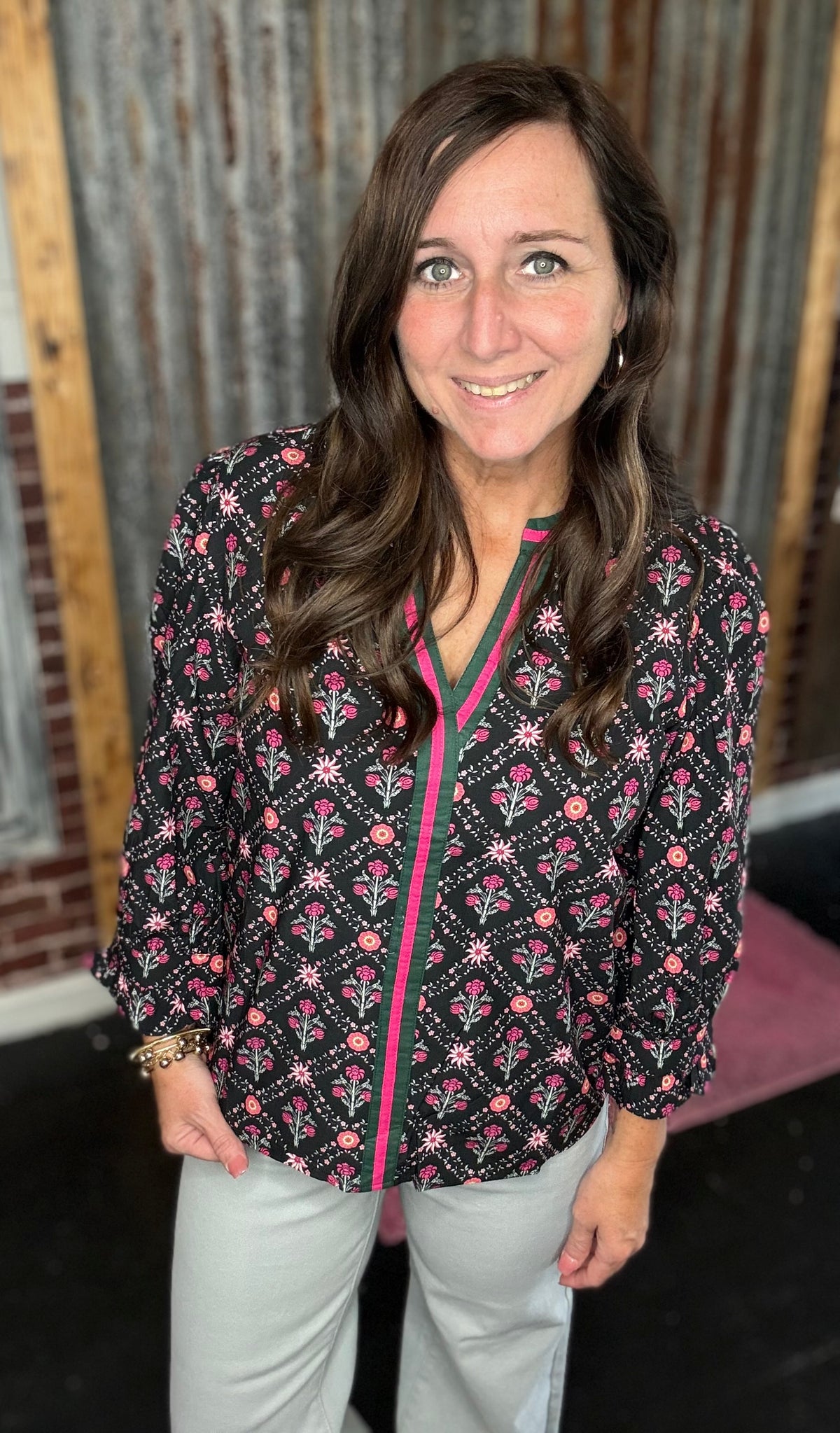 Black/Pink Vintage Floral Top