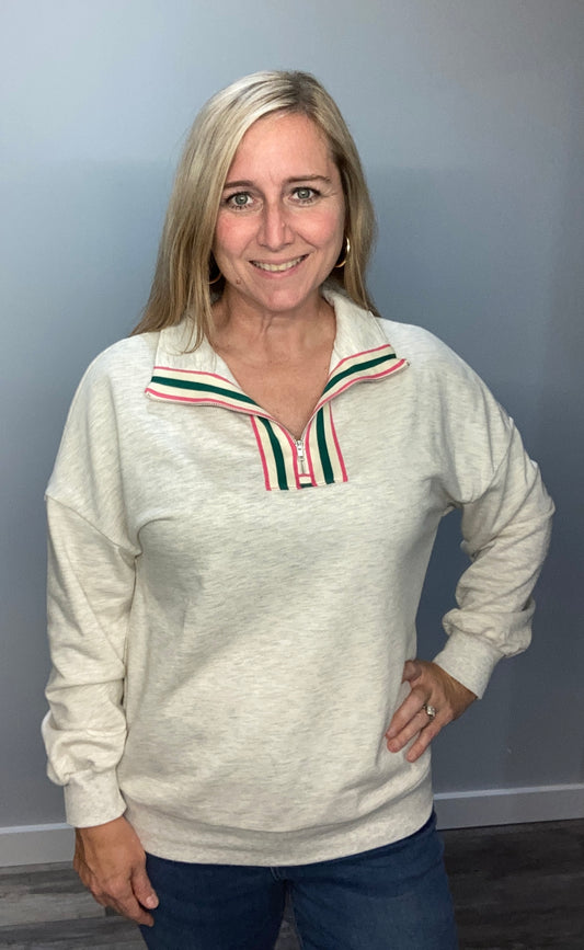 Light Grey Sweatshirt with striped Collar