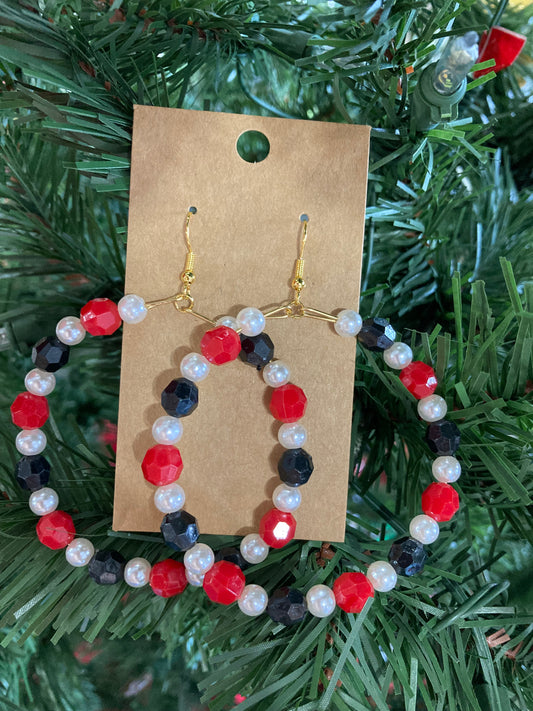 Red Pearled Black Beaded Earrings