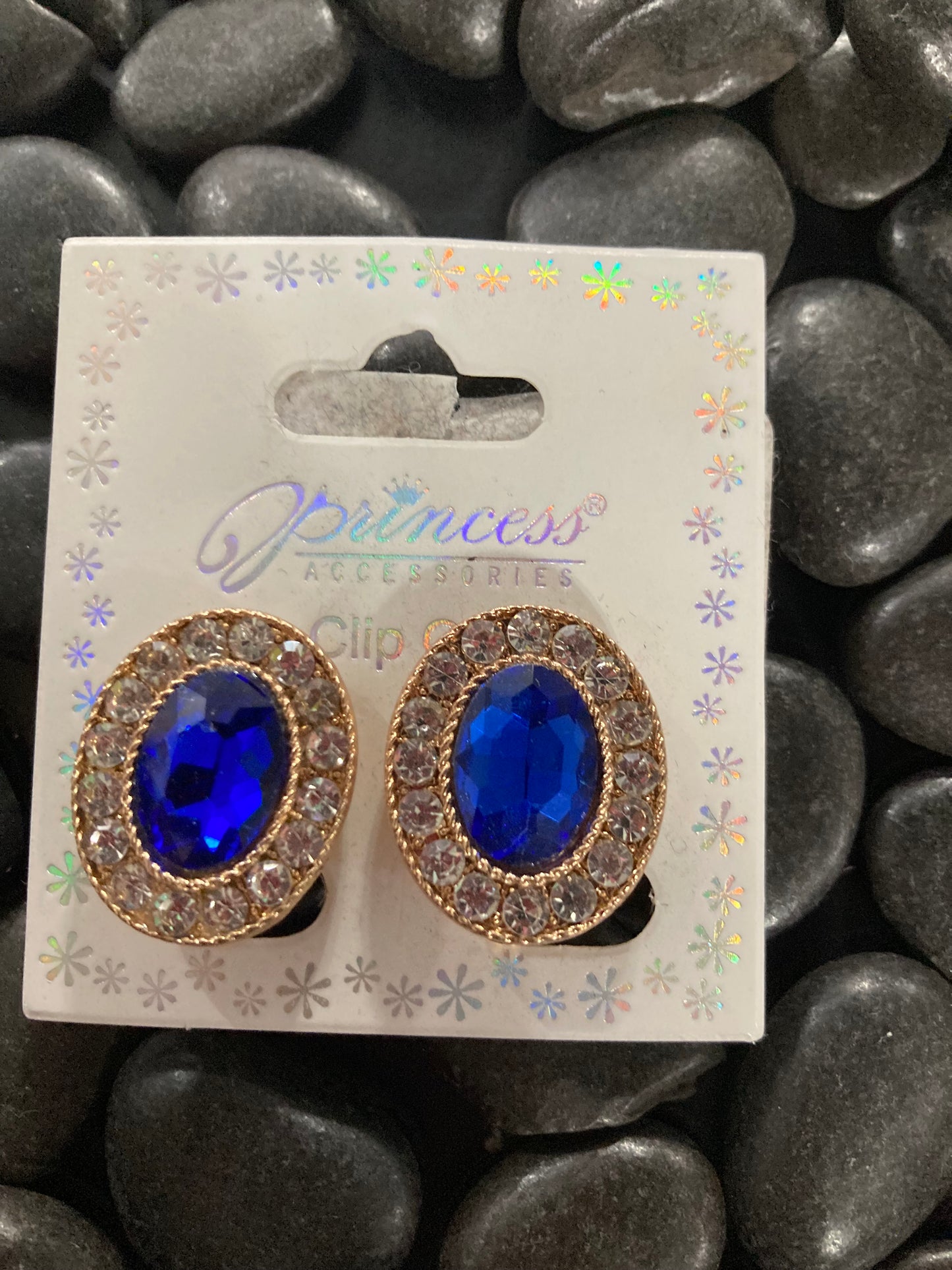 Colored Rhinestone Gem Clip On Earrings