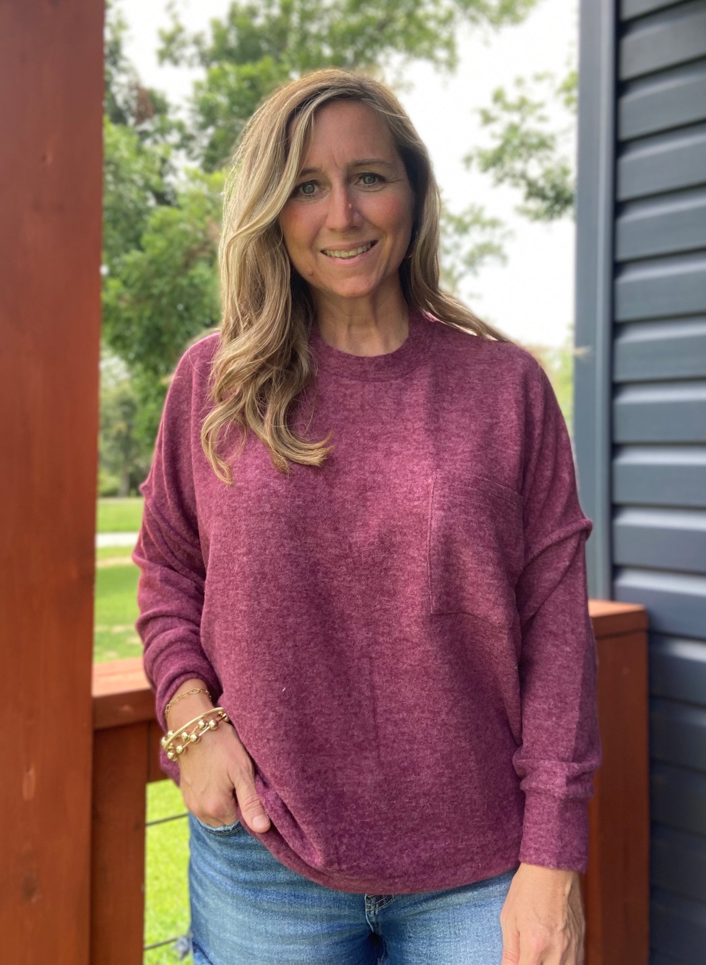 Zenana Eggplant Brushed Melange Oversize Sweater