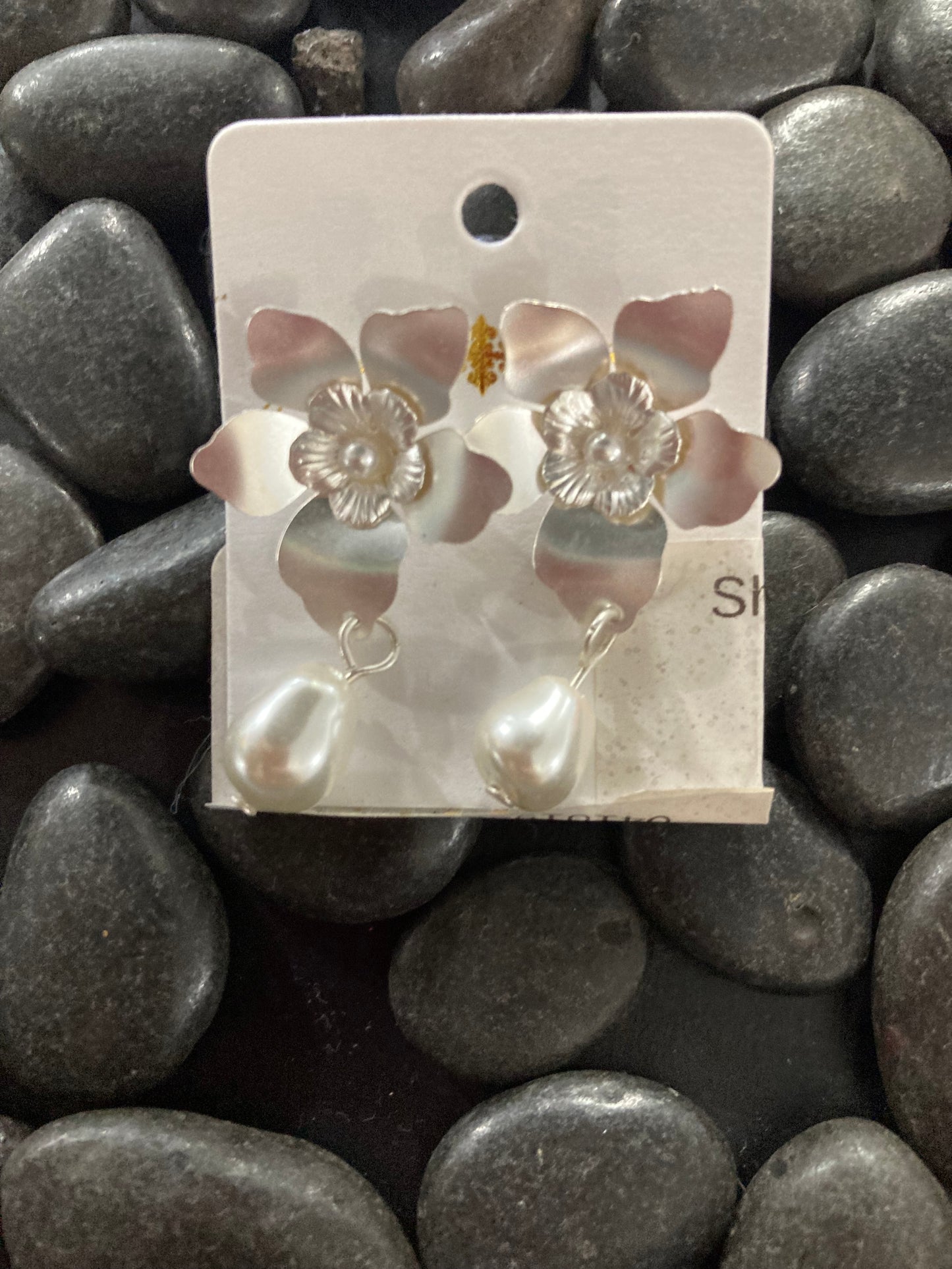 Silver Floral Pearl Dangles