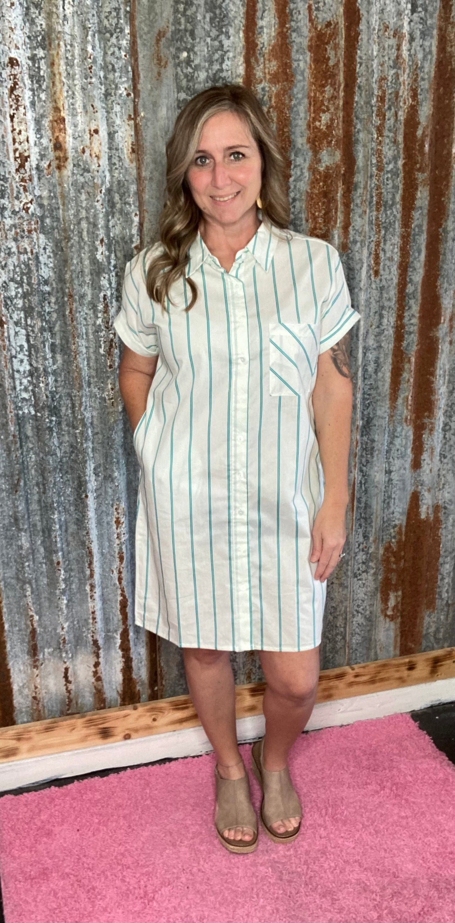 Mint Green Striped Dress