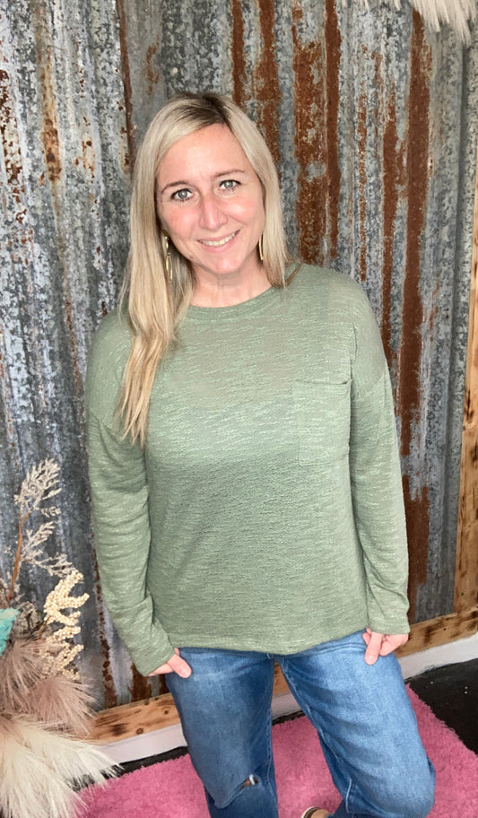 LT Olive Slub Hacci Long Sleeve Tee