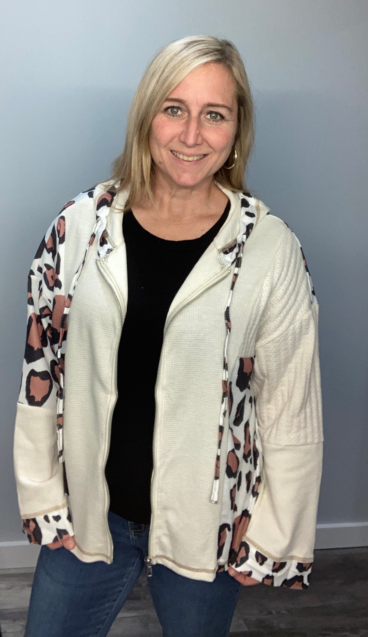 Oversized Leopard Zip up Hoodie