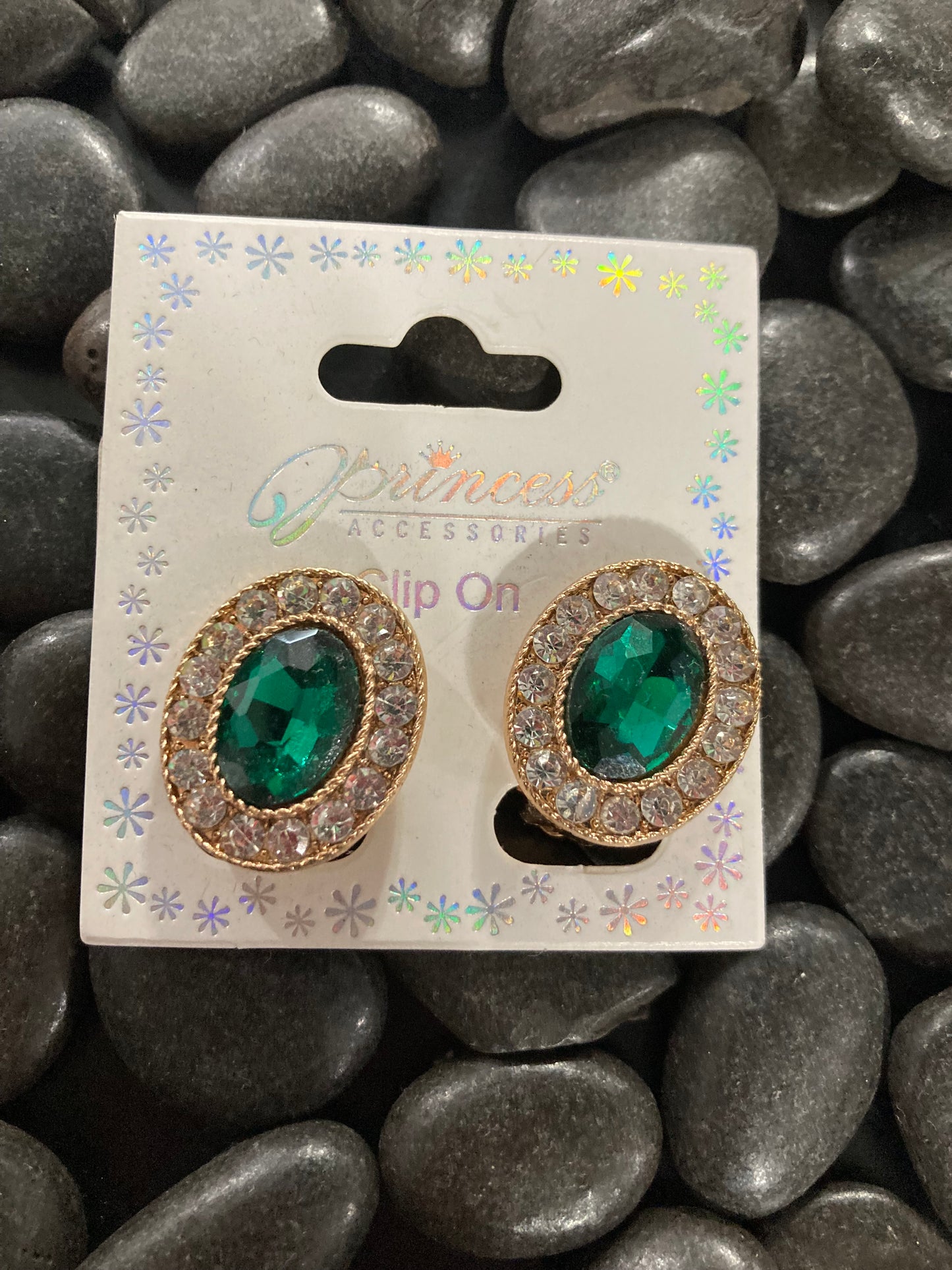 Colored Rhinestone Gem Clip On Earrings