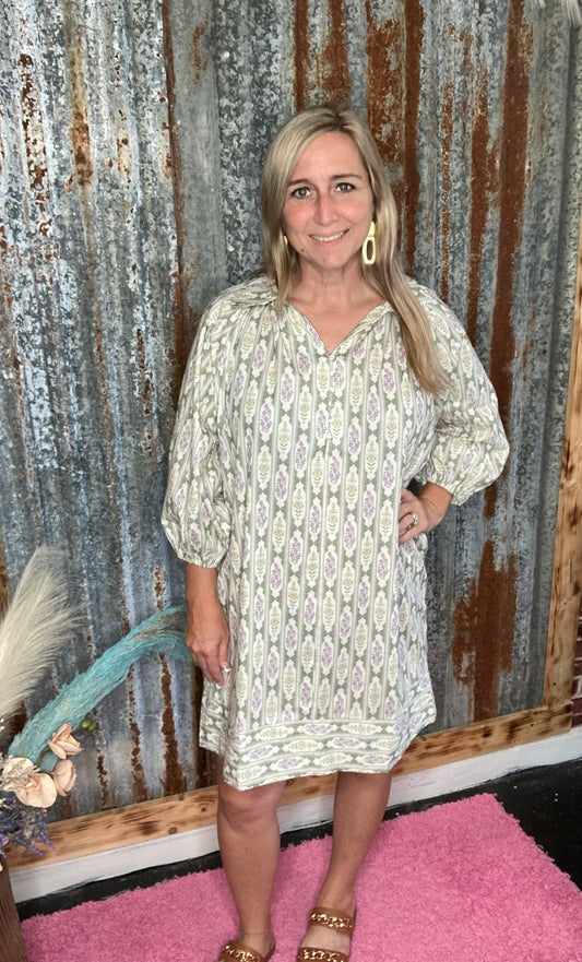 Sage Vintage Floral Dress
